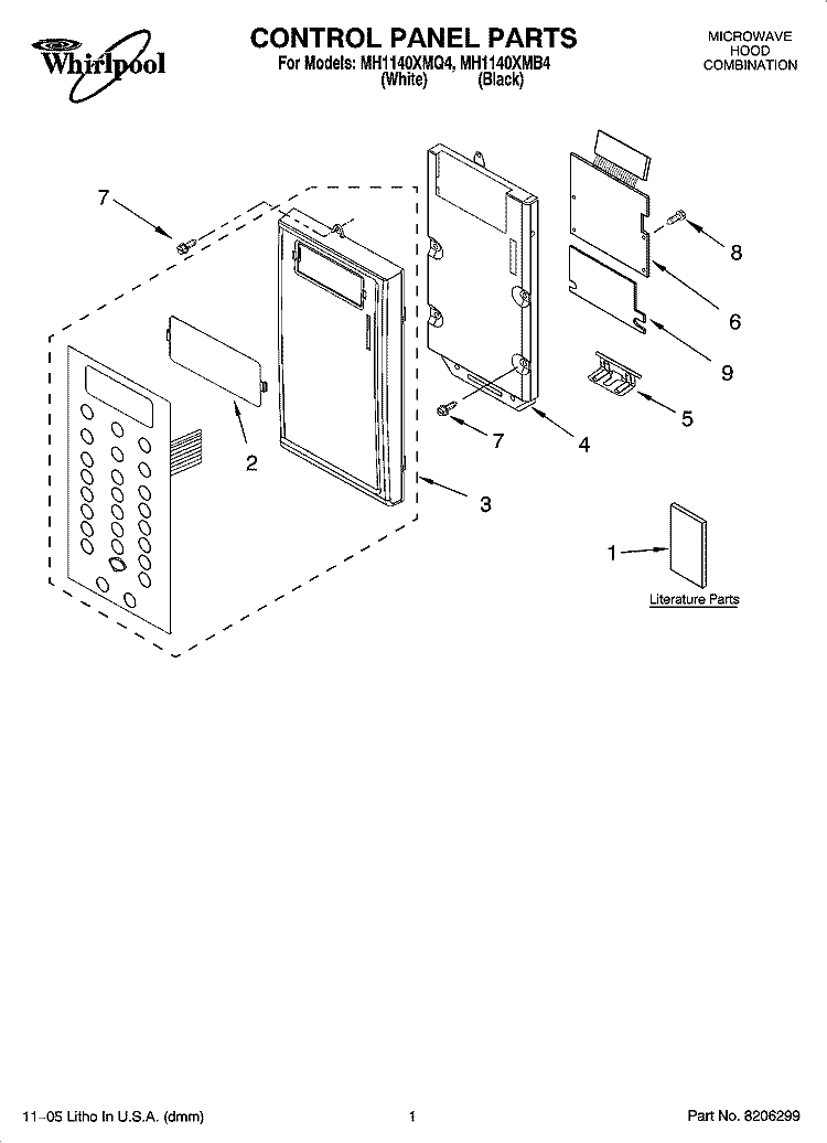 CONTROL PANEL PARTS Diagram and Parts List for MH1140XMB4  Whirlpool Microwave