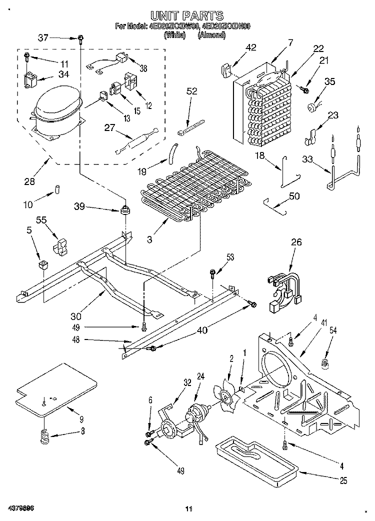 UNIT Diagram and Parts List for 4ED20ZKXDN00  Whirlpool Refrigerator