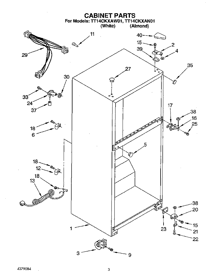 CABINET Diagram and Parts List for TT14CKXAW01  Estate Refrigerator