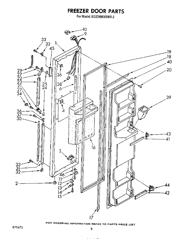 FREEZER DOOR Diagram and Parts List for ED22MMXRWR2  Whirlpool Refrigerator