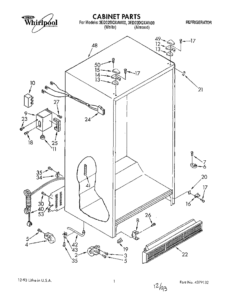 CABINET Diagram and Parts List for 3ED22DQXAW00  Whirlpool Refrigerator