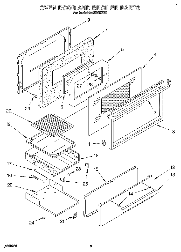 OVEN DOOR AND BROILER Diagram and Parts List for SGC355XX2  Roper Range