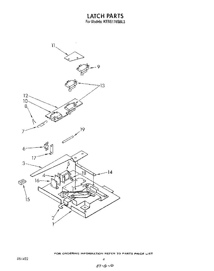 LATCH Diagram and Parts List for KEBS176SBL3  KitchenAid Wall Oven
