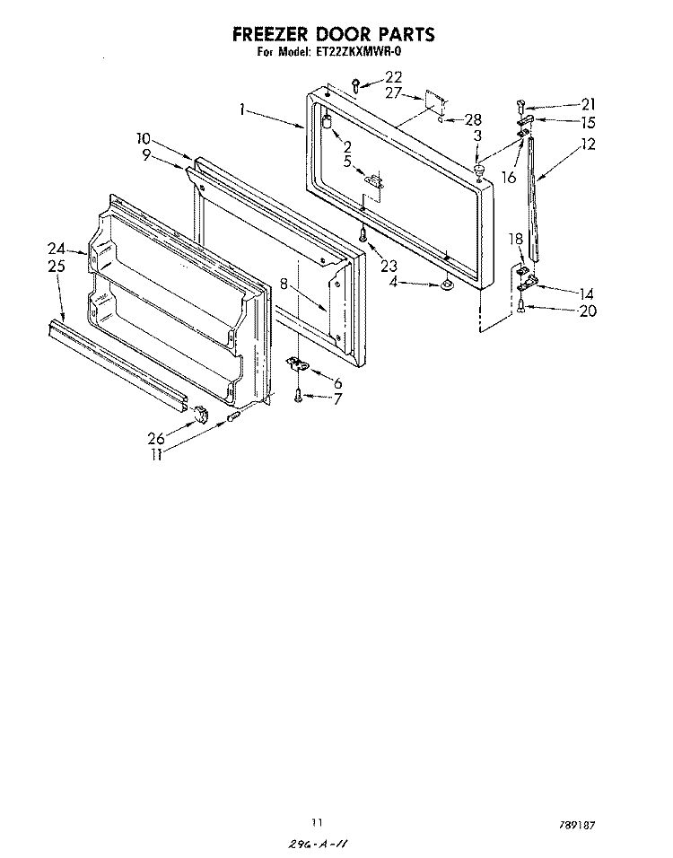 FREEZER DOOR Diagram and Parts List for ET22ZKXMWR0  Whirlpool Refrigerator