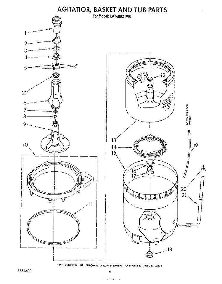 AGITATOR BASKET AND TUB Diagram and Parts List for LA7680XTF0  Whirlpool Washer