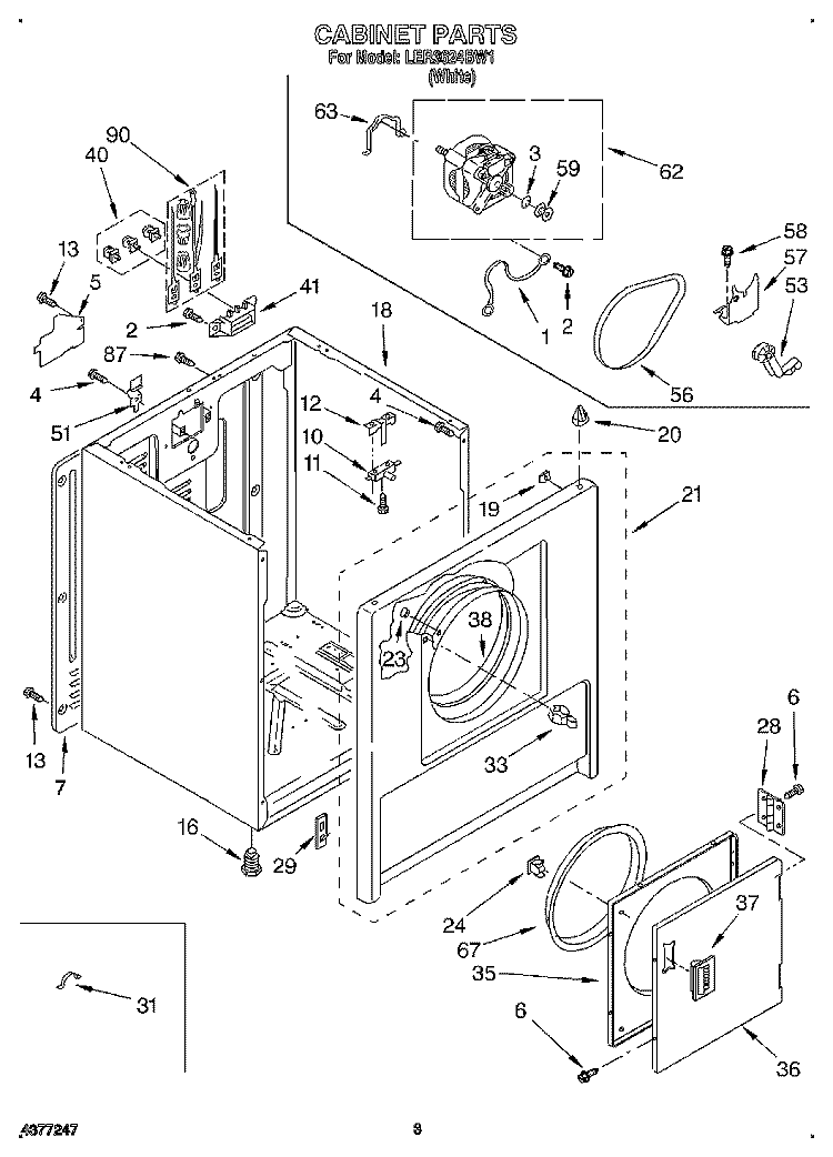SECTION Diagram and Parts List for LER3624BW1  Whirlpool Dryer