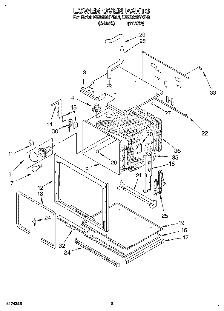 LOWER OVEN Diagram and Parts List for KEBS246YWH3  KitchenAid Wall Oven