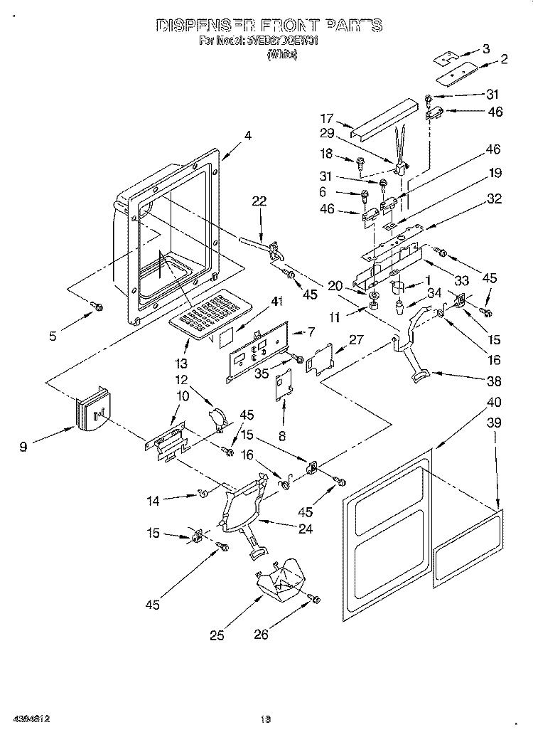 DISPENSER FRONT Diagram and Parts List for 3VED27DQEW01  Whirlpool Refrigerator