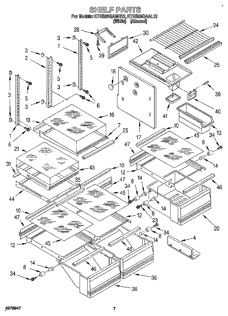 SHELF, LIT/OPTIONAL Diagram and Parts List for KTRS25QAWH12  KitchenAid Refrigerator