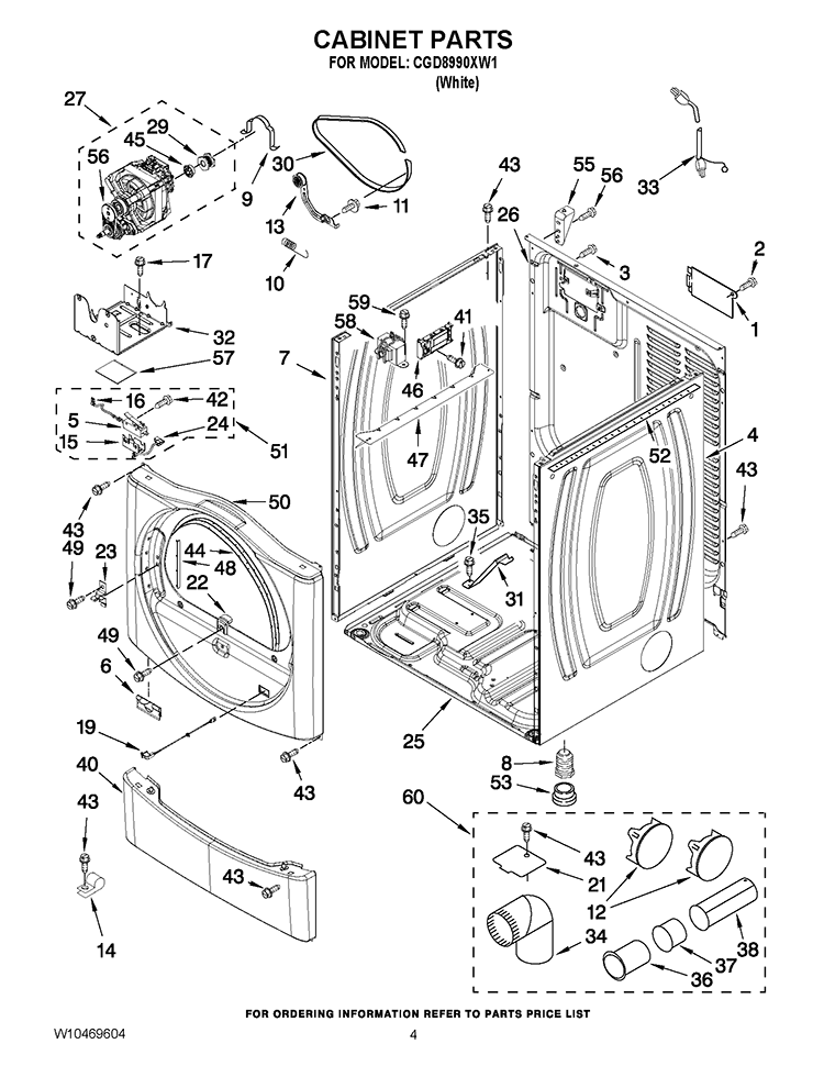 CABINET PARTS Diagram and Parts List for CGD8990XW1  Whirlpool Dryer