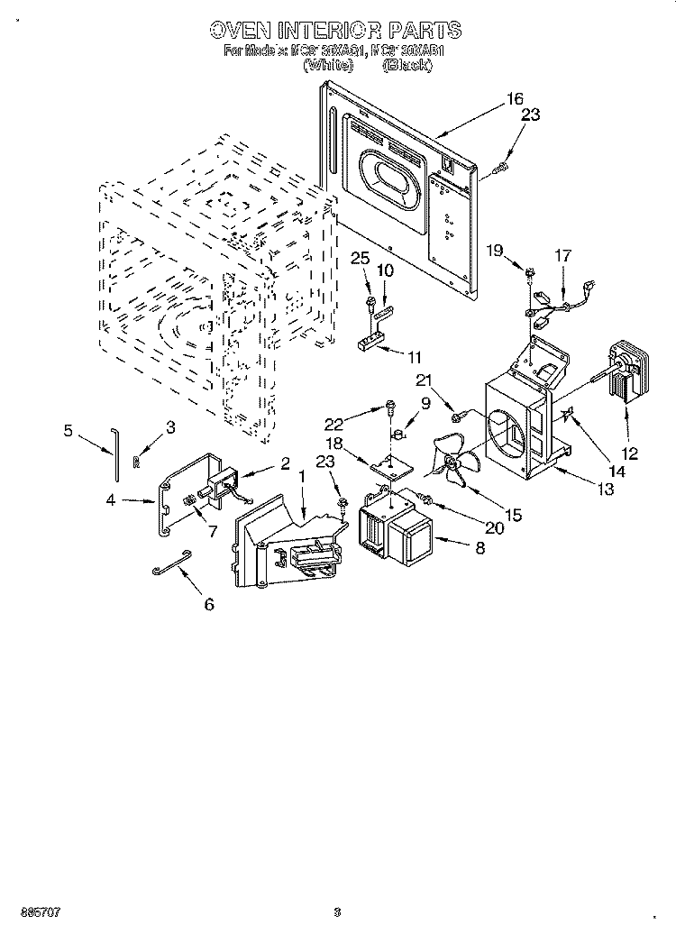 OVEN INTERIOR Diagram and Parts List for MC8130XAQ1  Whirlpool Wall Oven
