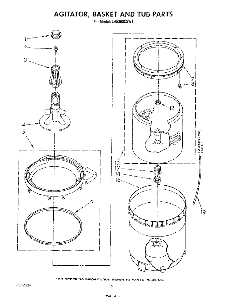 AGITATOR, BASKET AND TUB Diagram and Parts List for LA5300XSW1  Whirlpool Washer