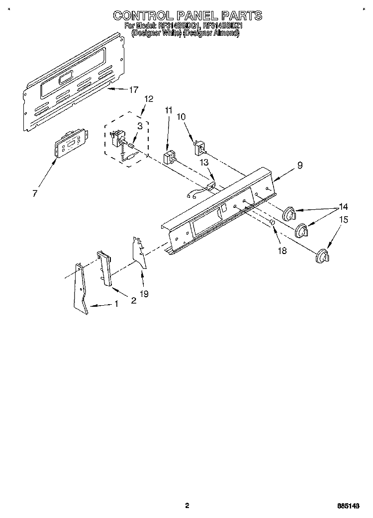 CONTROL PANEL Diagram and Parts List for RF314BBDZ1  Whirlpool Range