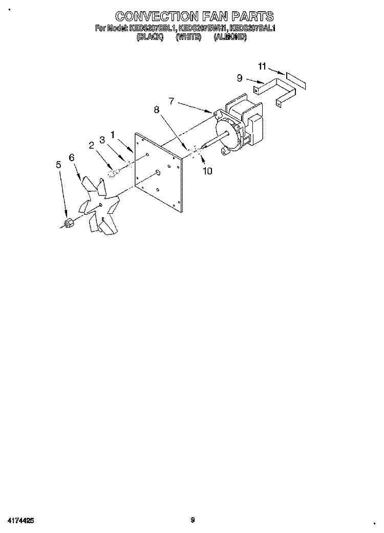 CONVECTION FAN Diagram and Parts List for KEDS207BWH1  KitchenAid Range