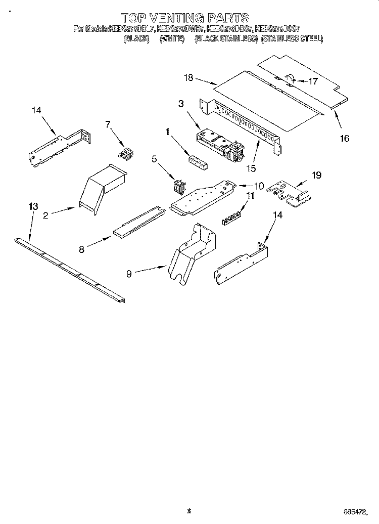 TOP VENTING, OPTIONAL Diagram and Parts List for KEBS277DBS7  KitchenAid Wall Oven