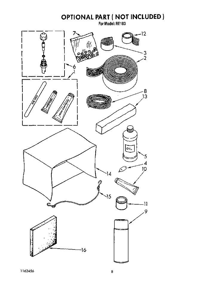OPTIONAL Diagram and Parts List for RE183  Whirlpool Air Conditioner