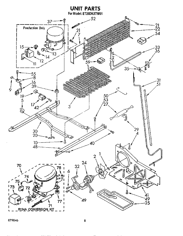UNIT Diagram and Parts List for ET20DKXTG01  Whirlpool Refrigerator