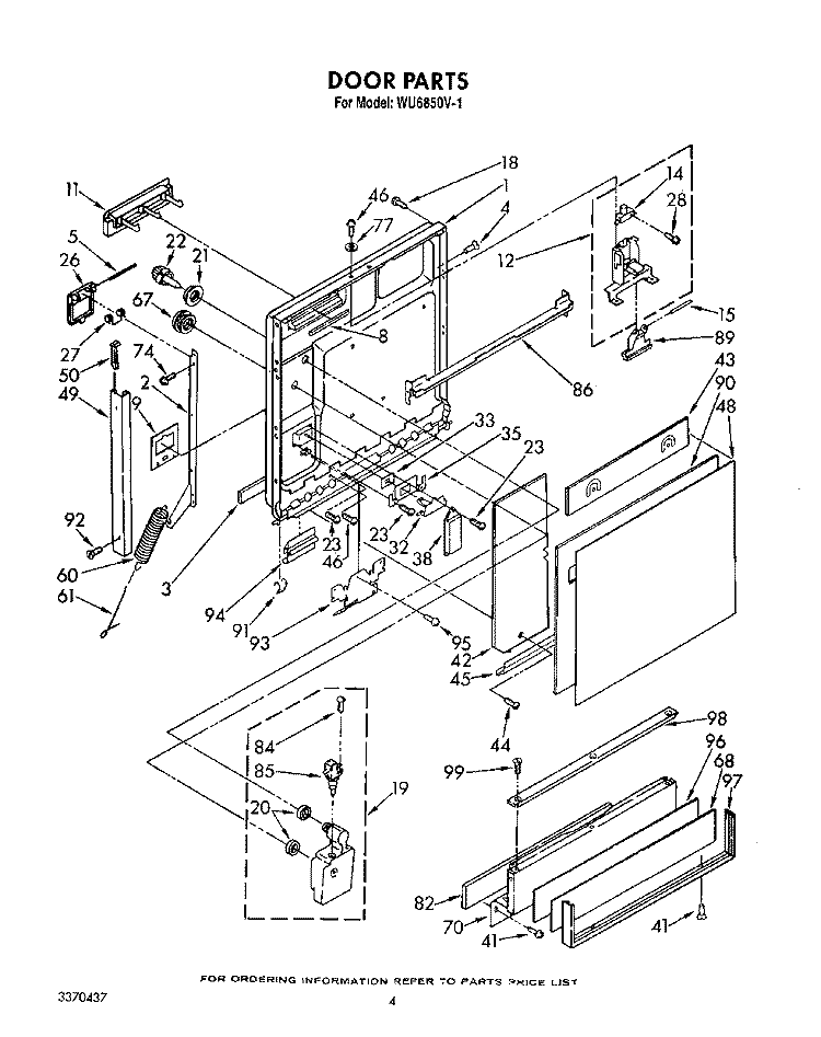 DOOR Diagram and Parts List for WU6850V1  Roper Dishwasher