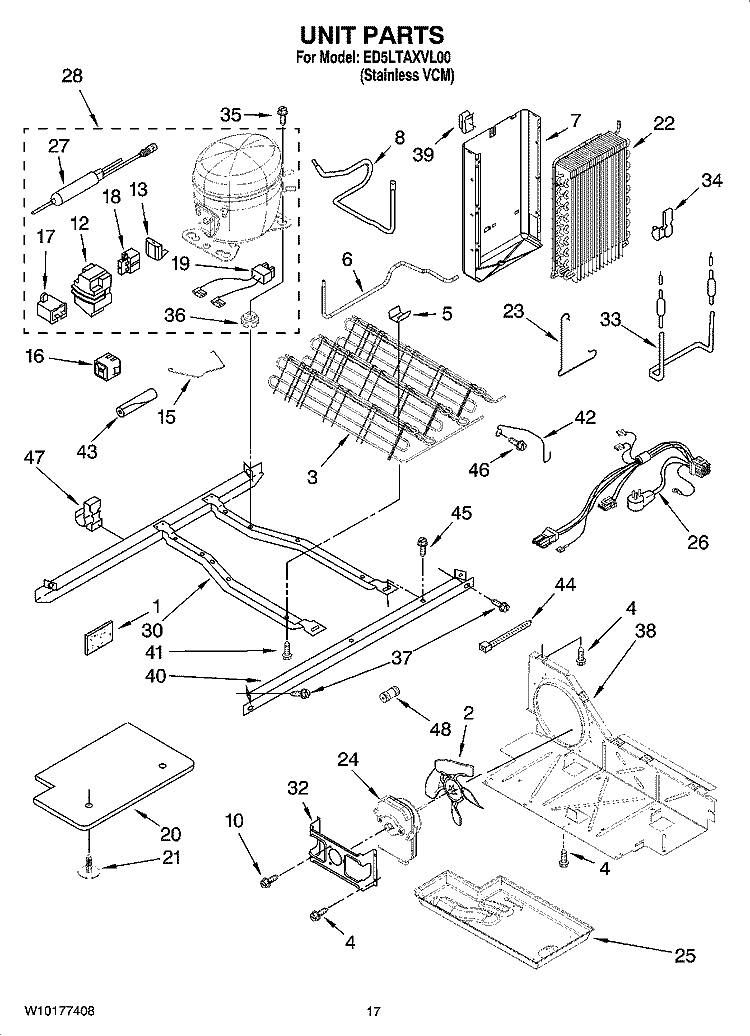 UNIT PARTS Diagram and Parts List for ED5LTAXVL00  Whirlpool Refrigerator