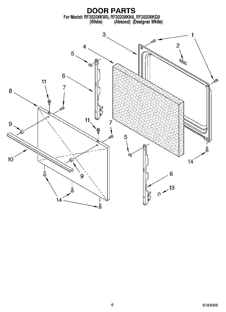 DOOR, OPTIONAL Diagram and Parts List for RF3020XKN0  Whirlpool Range