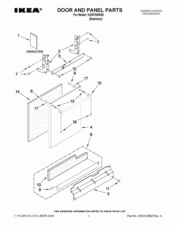 DOOR AND PANEL PARTS Diagram and Parts List for IUD9750WS0  Whirlpool Dishwasher