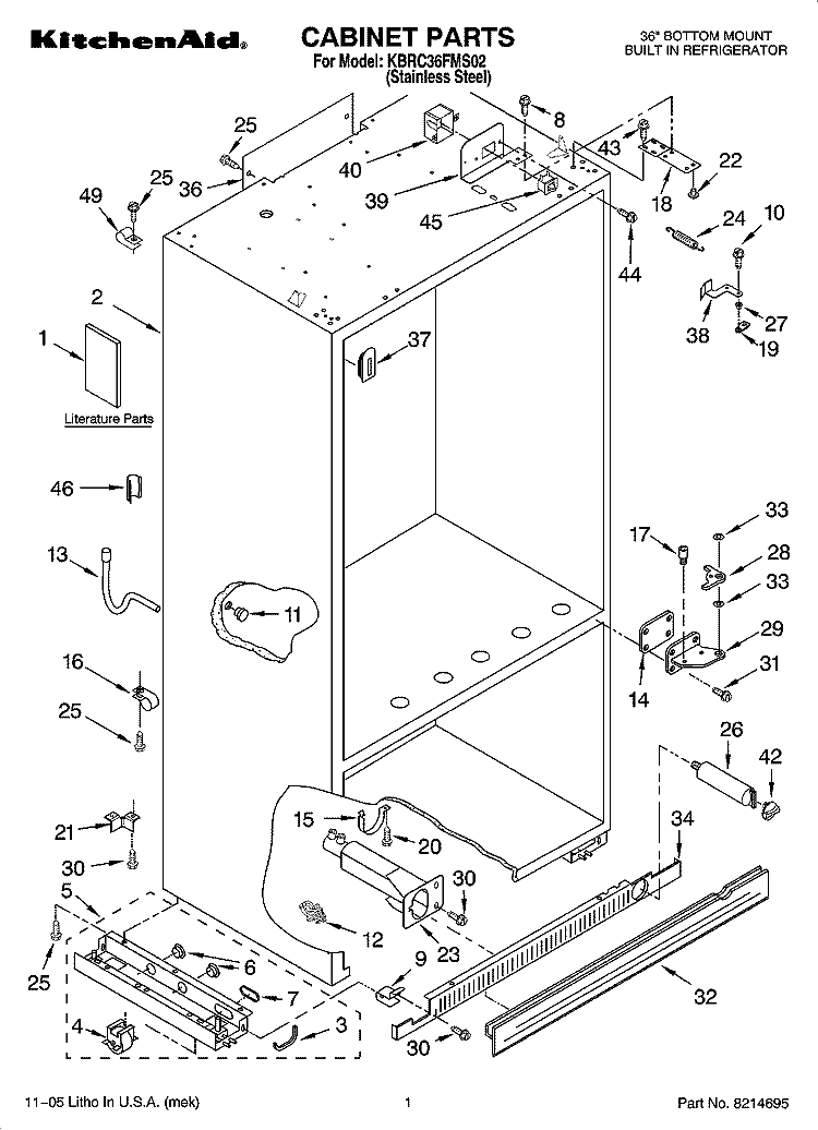 CABINET PARTS Diagram and Parts List for KBRC36FMS02  KitchenAid Refrigerator