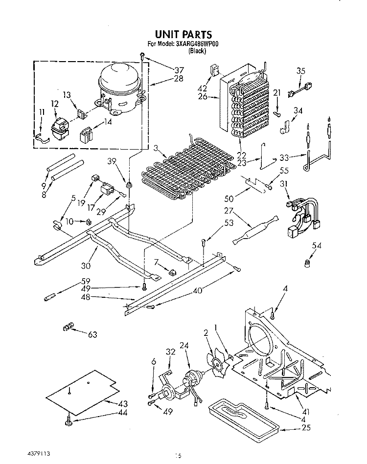 UNIT Diagram and Parts List for 3XARG486WP00  Whirlpool Refrigerator