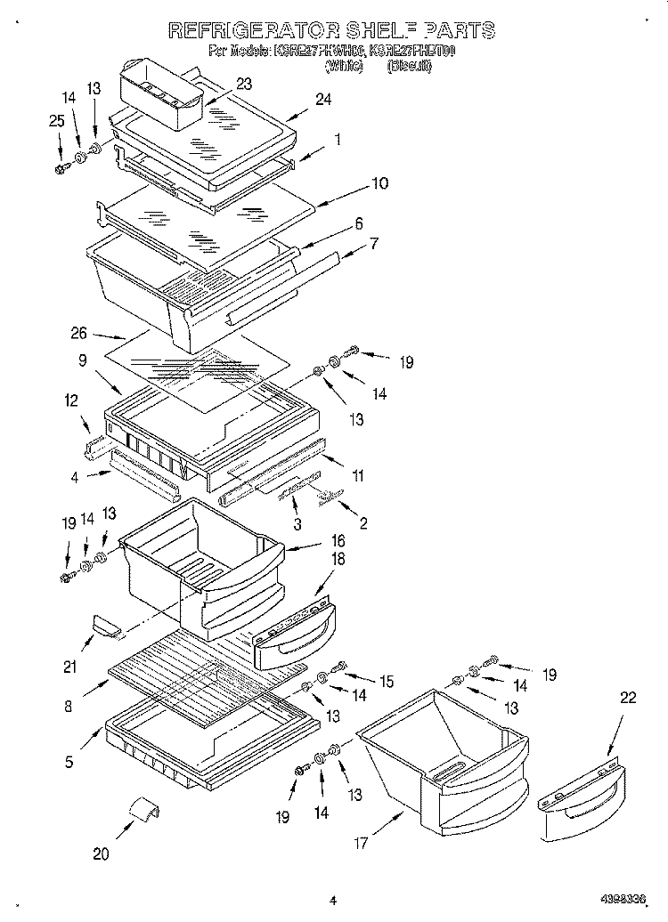 REFRIGERATOR SHELF Diagram and Parts List for KSRE27FHBT00  KitchenAid Refrigerator