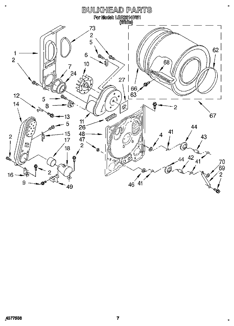 BULKHEAD Diagram and Parts List for LGR2614DW1  Whirlpool Dryer