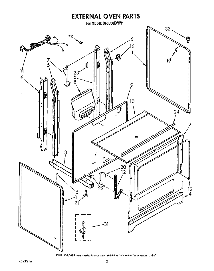 EXTERNAL OVEN Diagram and Parts List for SF3300EWW1  Whirlpool Range