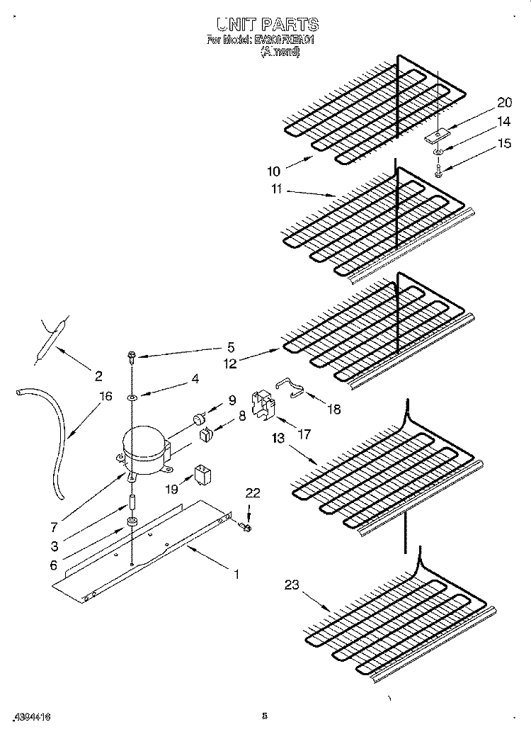 UNIT Diagram and Parts List for EV200FXEN01  Whirlpool Freezer