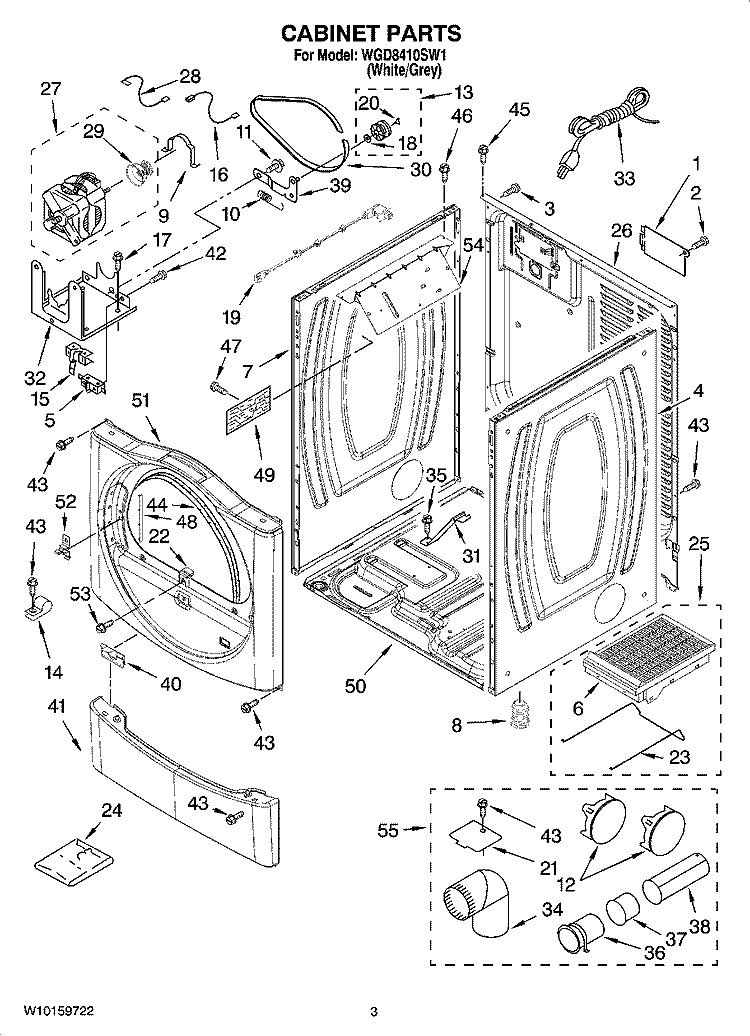 CABINET PARTS Diagram and Parts List for WGD8410SW1  Whirlpool Dryer