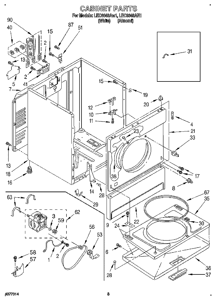 SECTION Diagram and Parts List for LEC6646AN1  Whirlpool Dryer