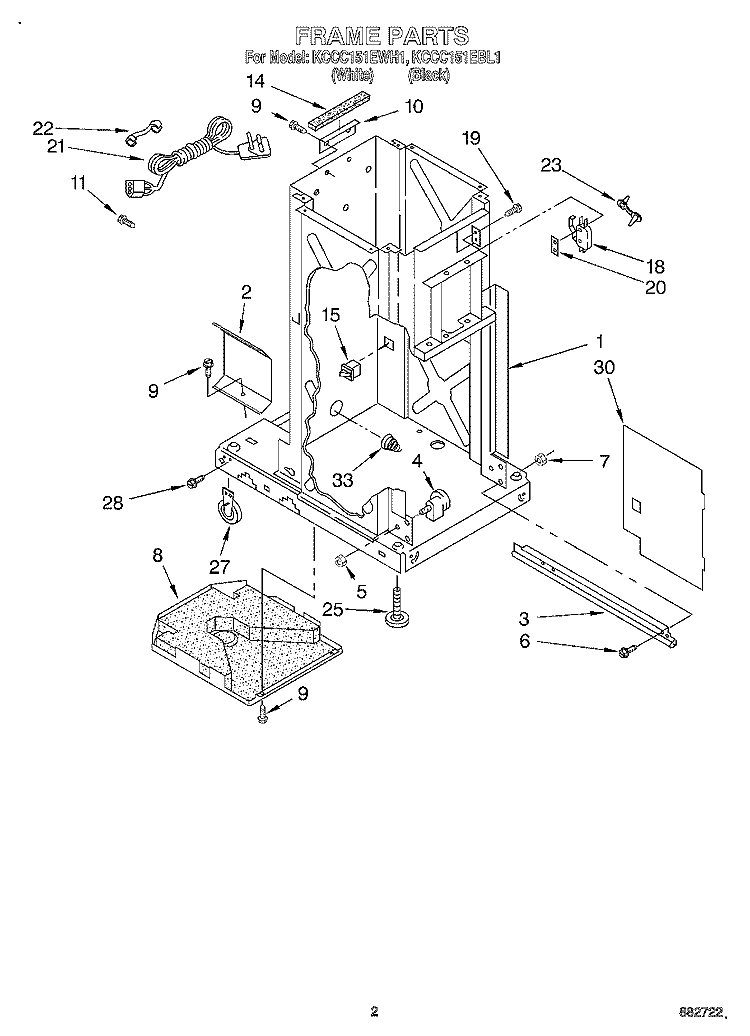 FRAME Diagram and Parts List for KCCC151EBL1  KitchenAid Trash Compactor