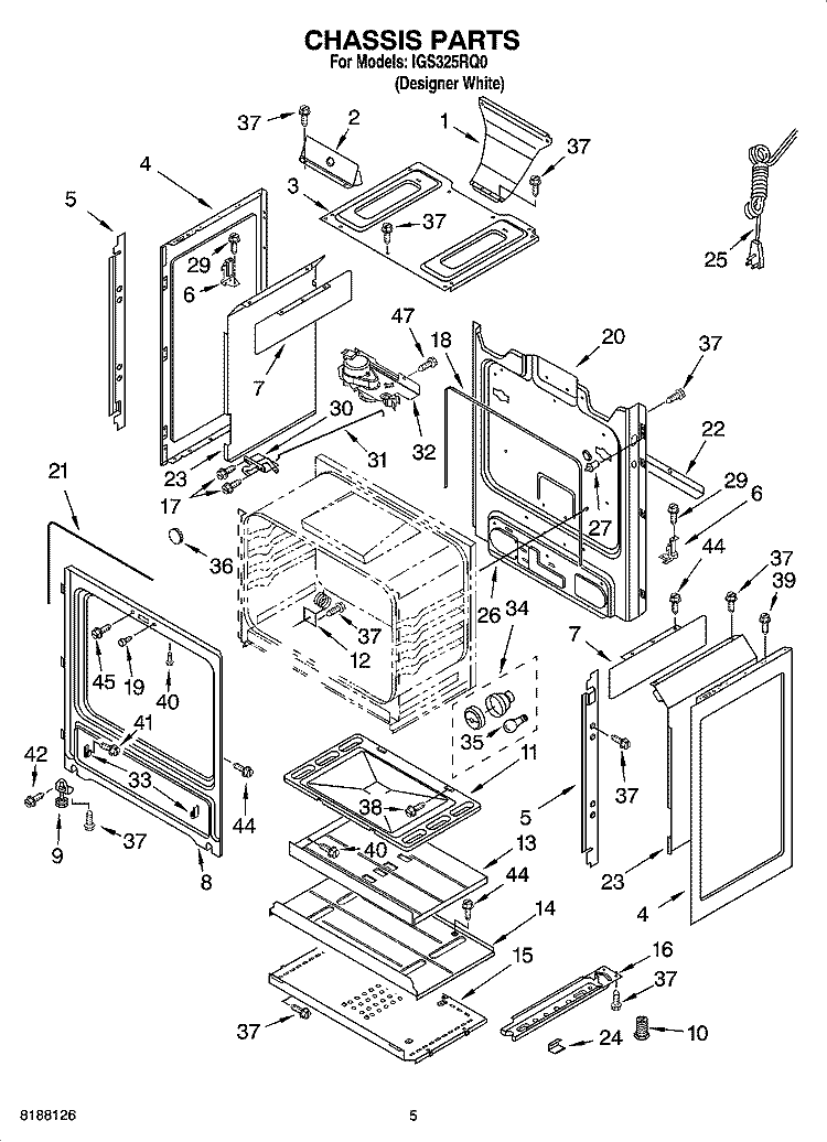 CHASSIS PARTS Diagram and Parts List for IGS325RQ0  Inglis Range