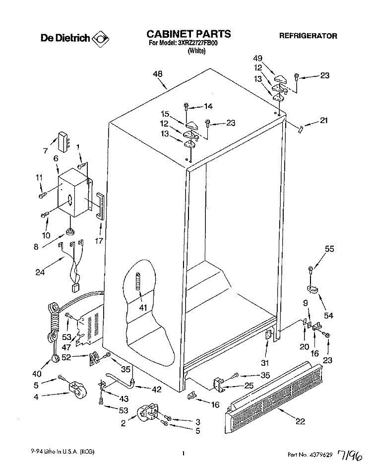 CABINET Diagram and Parts List for 3XRZ2727FB00  Whirlpool Refrigerator