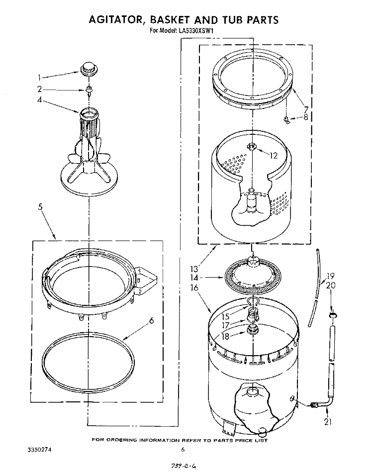 AGITATOR, BASKET AND TUB Diagram and Parts List for LA5330XSW1  Whirlpool Washer