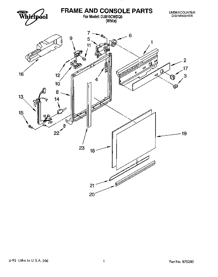 FRAME AND CONSOLE Diagram and Parts List for DU810CWDQ0  Whirlpool Dishwasher