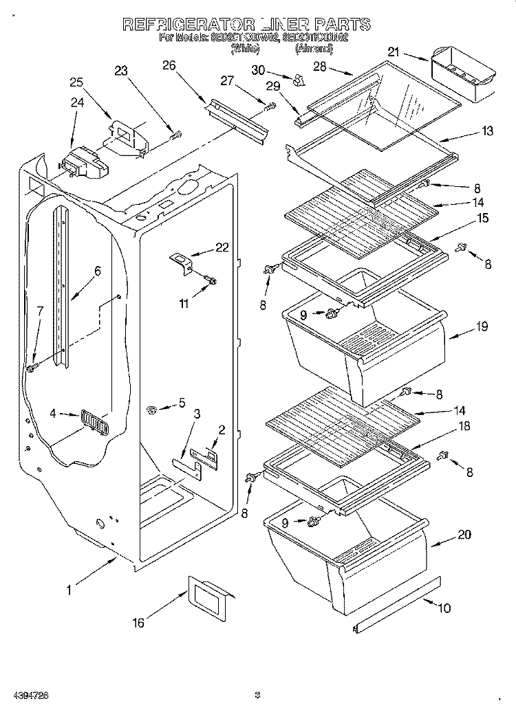 REFRIGERATOR LINER Diagram and Parts List for 8ED20TKXDN02  Whirlpool Refrigerator