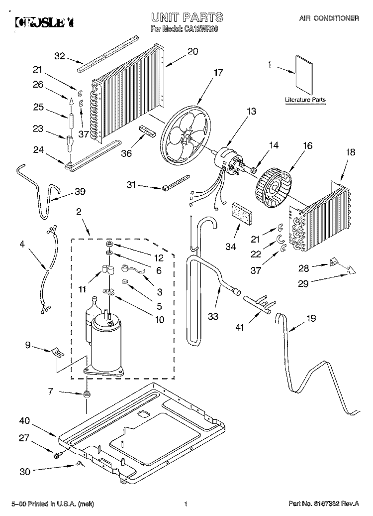 UNIT, LITERATURE Diagram and Parts List for CA12WR90  Crosley Air Conditioner