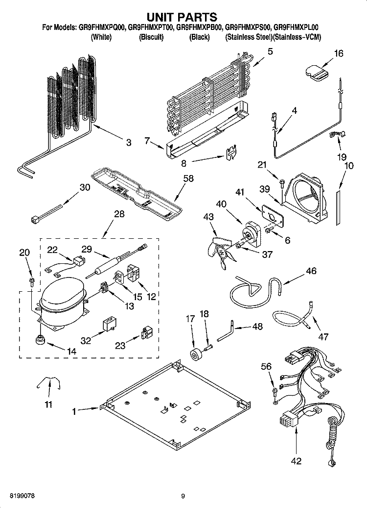 UNIT PARTS Diagram and Parts List for GR9FHMXPT00  Whirlpool Refrigerator