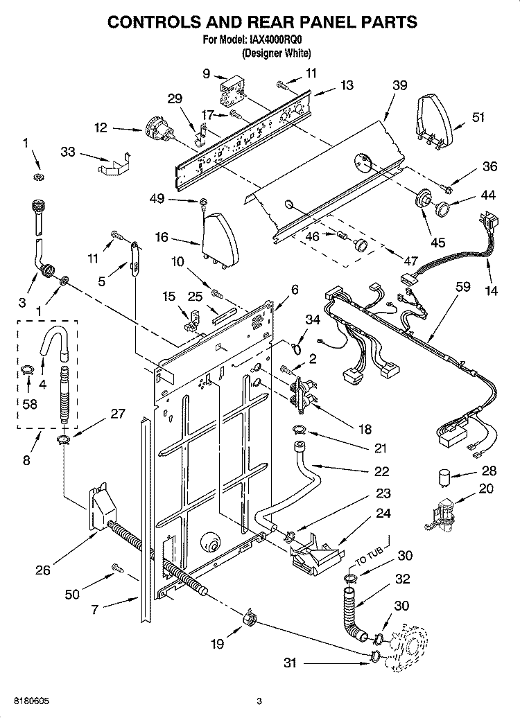 CONTROLS AND REAR PANEL PARTS Diagram and Parts List for IAX4000RQ0  Inglis Washer