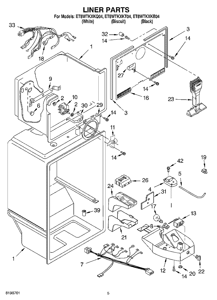 LINER PARTS Diagram and Parts List for ET8WTKXKQ04  Whirlpool Refrigerator