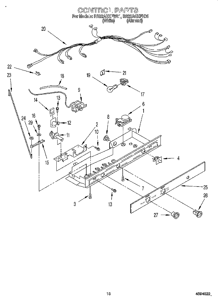 CONTROL Diagram and Parts List for RS22AQXFN01  Roper Refrigerator