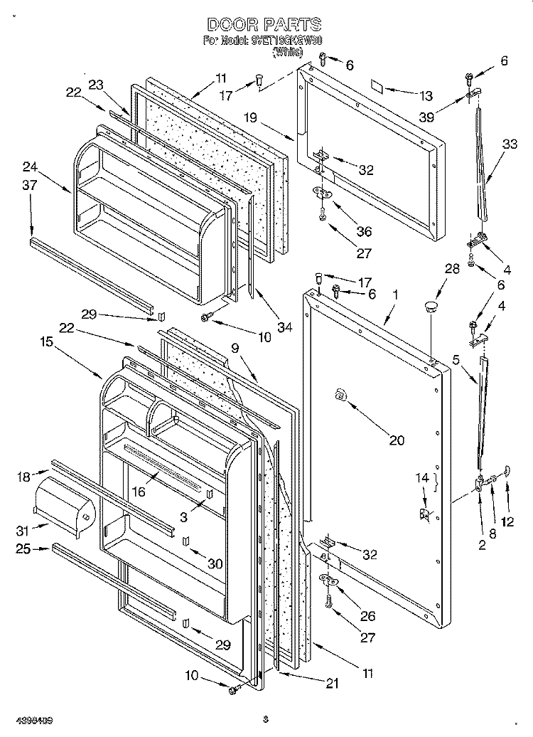 DOOR Diagram and Parts List for 8VET18GKGW00  Whirlpool Refrigerator