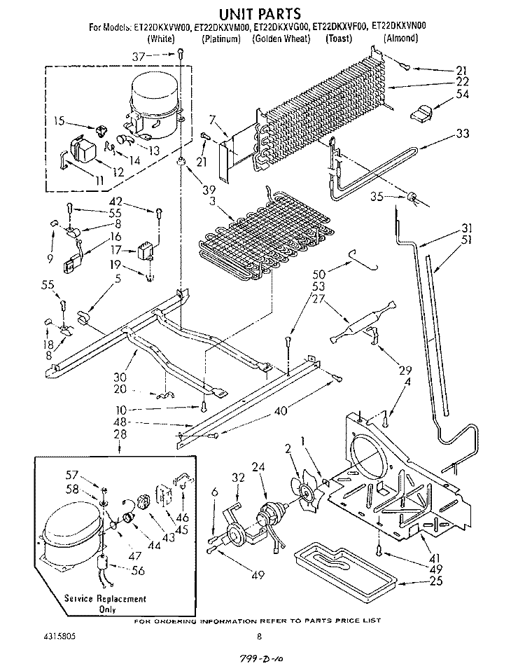 UNIT Diagram and Parts List for ET22DKXVM00  Whirlpool Refrigerator