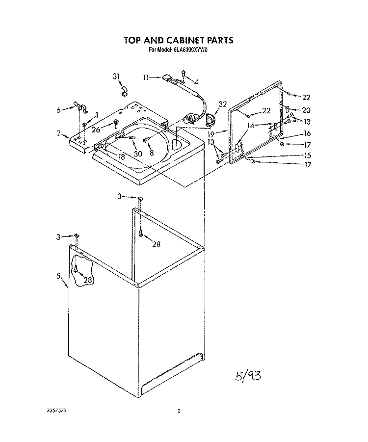 TOP AND CABINET, LIT/OPTIONAL Diagram and Parts List for 6LA6300XYW0  Whirlpool Washer