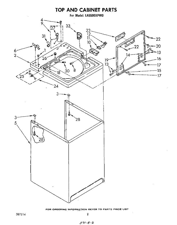 TOP AND CABINET , LITERATURE AND OPTIONAL Diagram and Parts List for LA6500XPW0  Whirlpool Washer