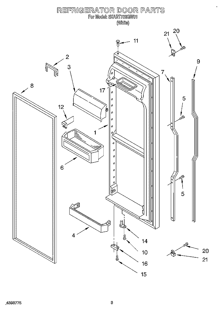 REFRIGERATOR DOOR Diagram and Parts List for 3XART732GW01  Whirlpool Refrigerator