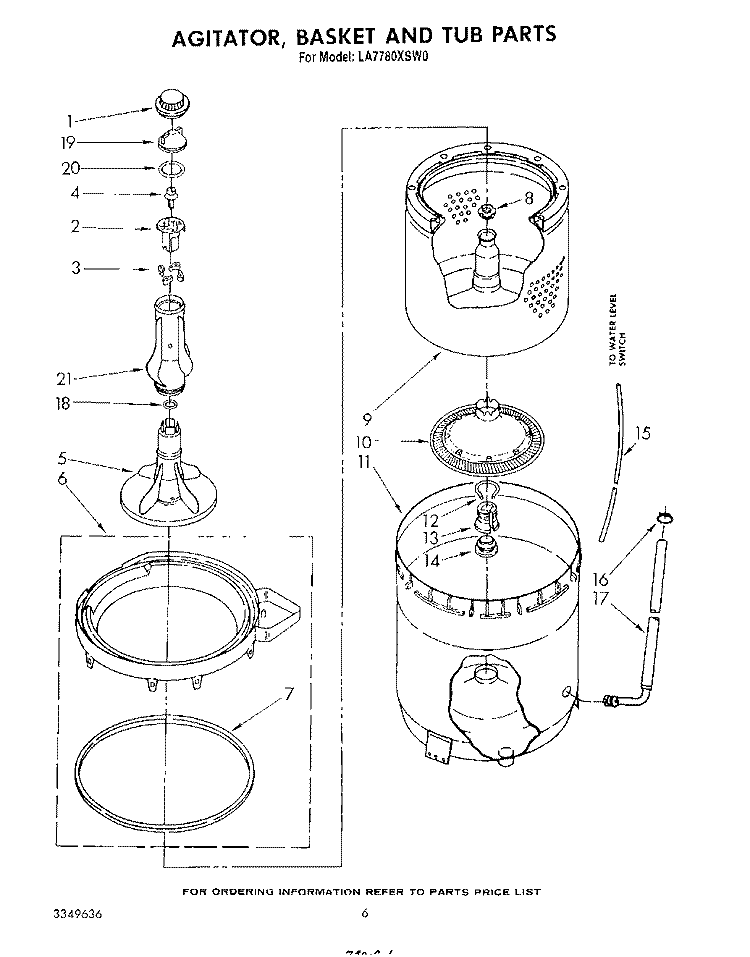 AGITATOR, BASKET AND TUB Diagram and Parts List for LA7780XSW0  Whirlpool Washer